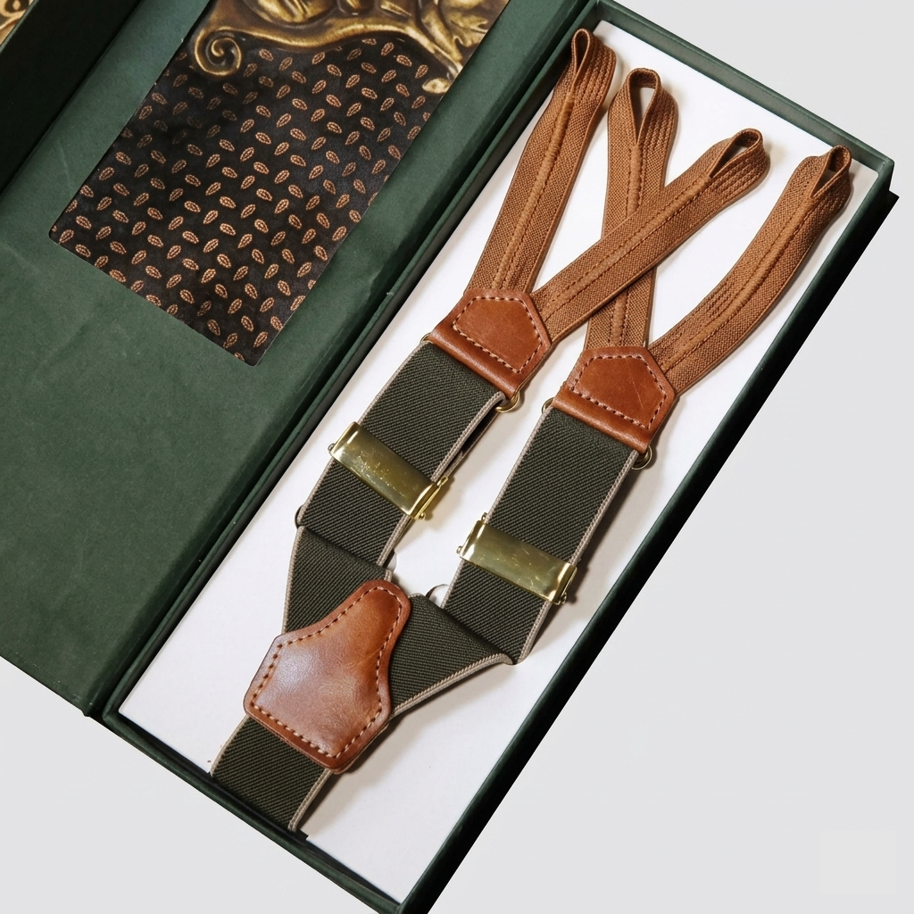 Heritage Olive Leather Suspenders