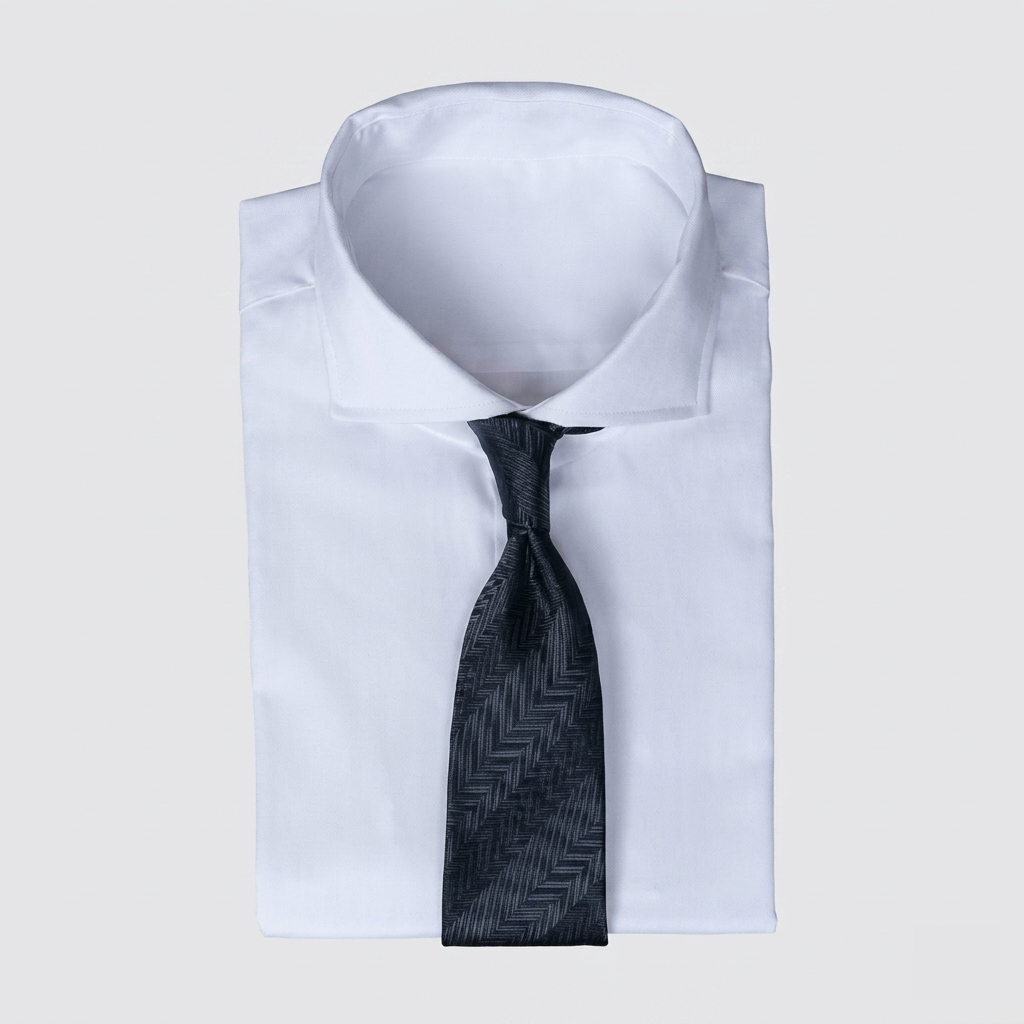 Dark charcoal gray men's necktie with herringbone weave pattern