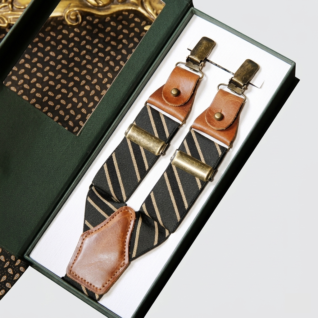 Heritage Olive Stripe Leather Suspenders