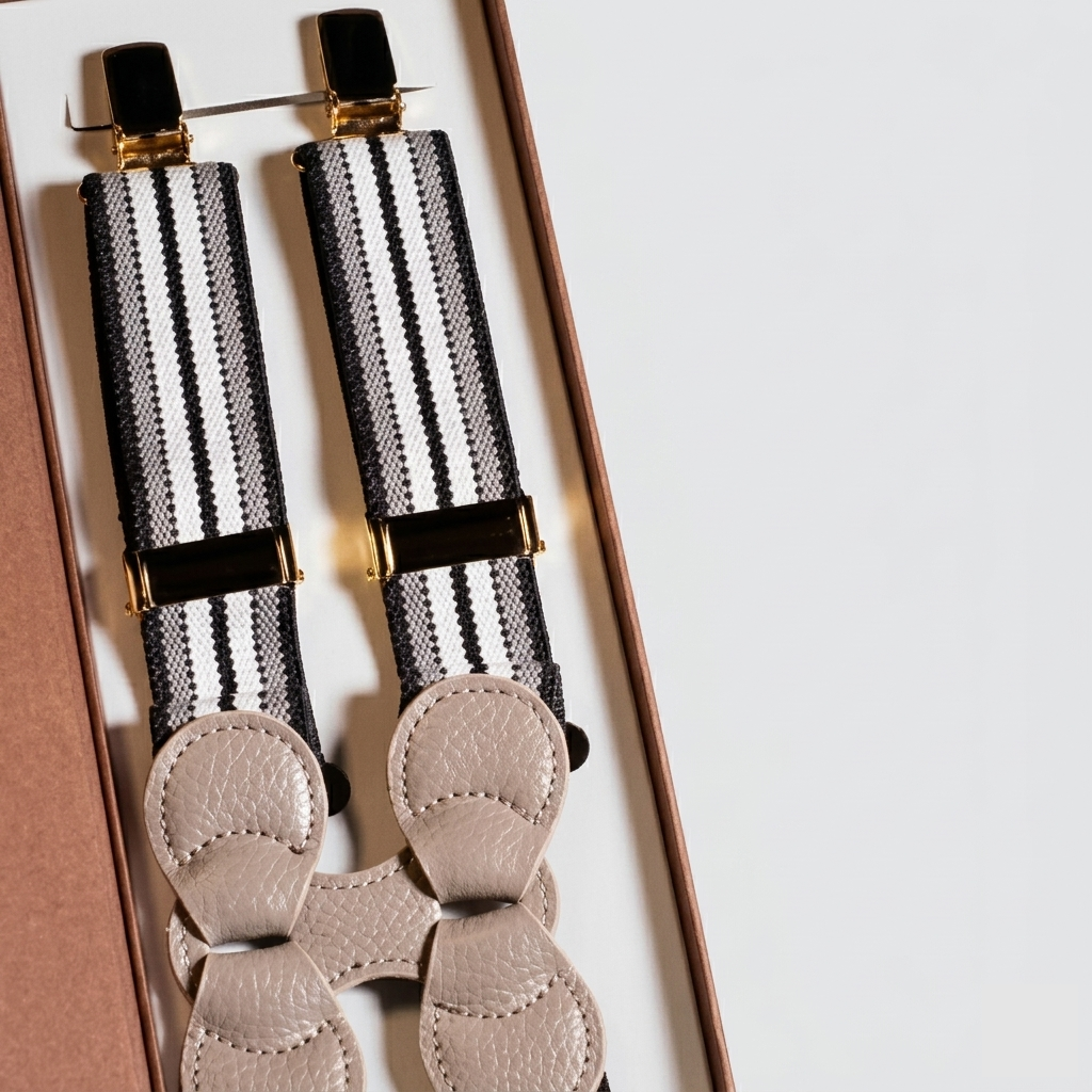 Monochrome Stripe Leather Suspenders