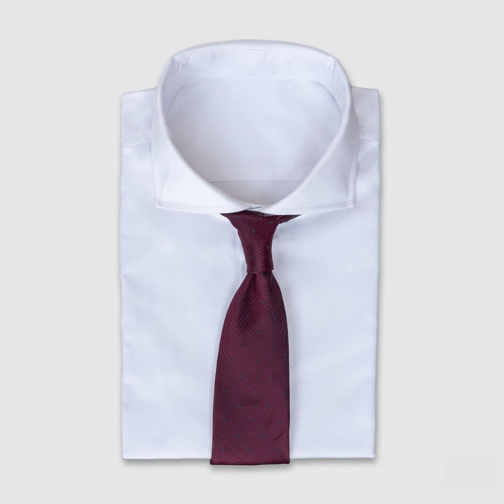 Deep burgundy men's necktie with subtle pin patterns in dark teal/navy blue