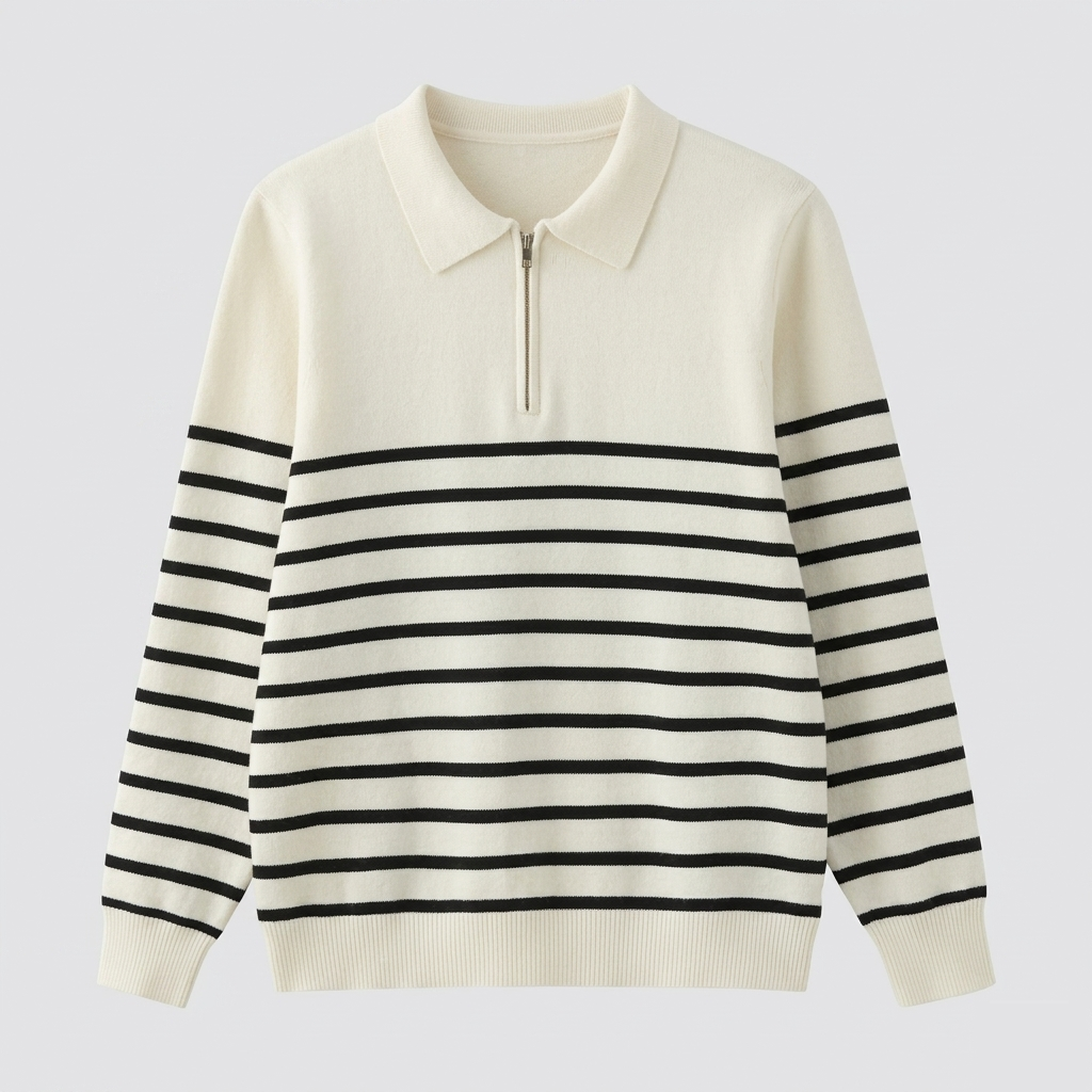 Mayfair Ivory Stripe Zip Knit Polo