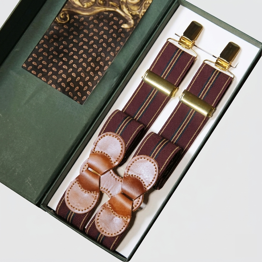 Regal Burgundy Stripe Leather Suspenders