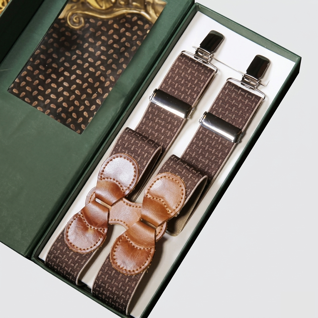Signature Brown Pattern Leather Suspenders