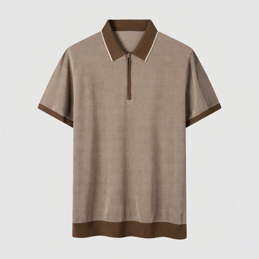 Belgravia Sand Contrast Zip Knit Polo