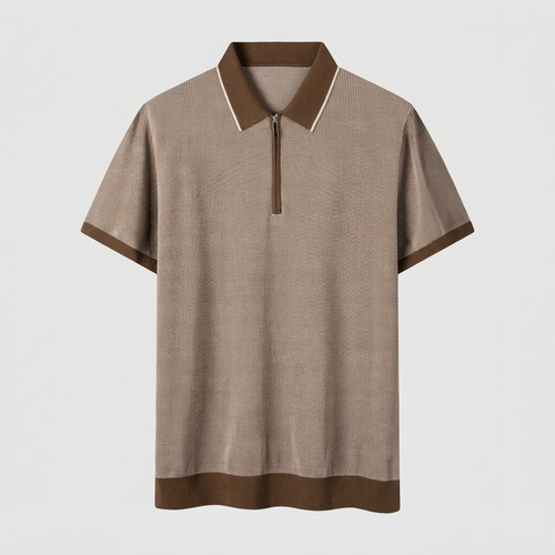 Belgravia Sand Contrast Zip Knit Polo