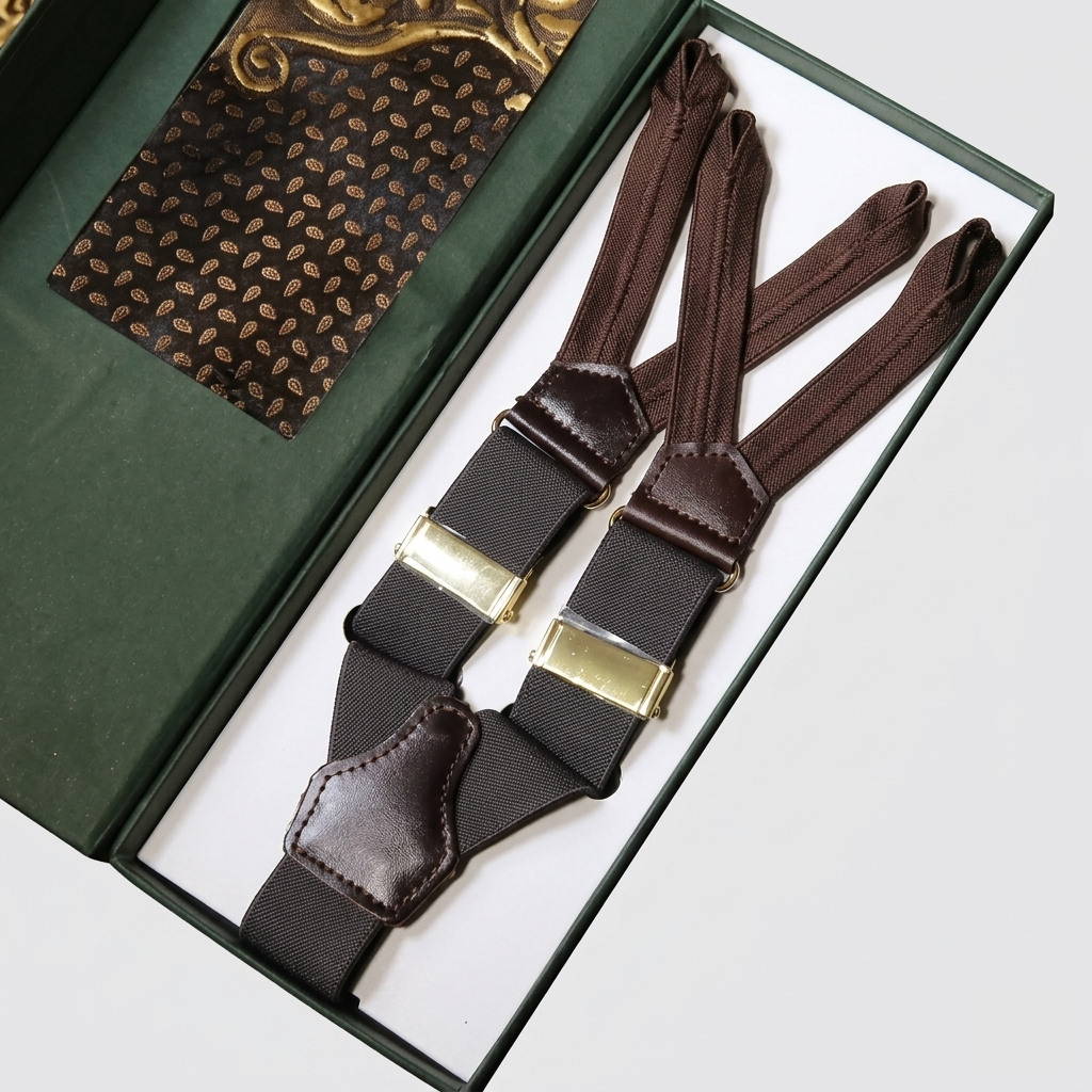 🎁 Executive Black & Tan Leather Suspenders (100% off)