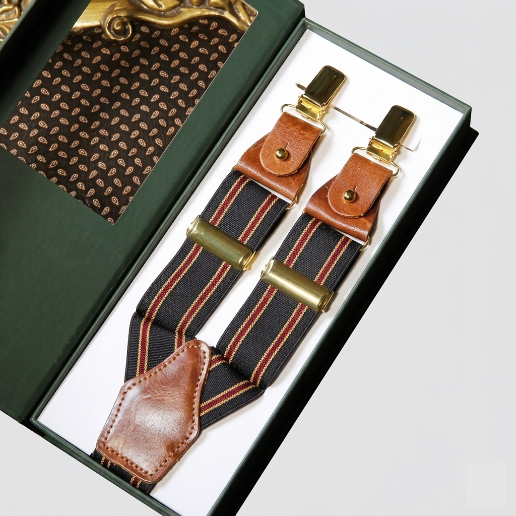Heritage Navy Stripe Leather Suspenders