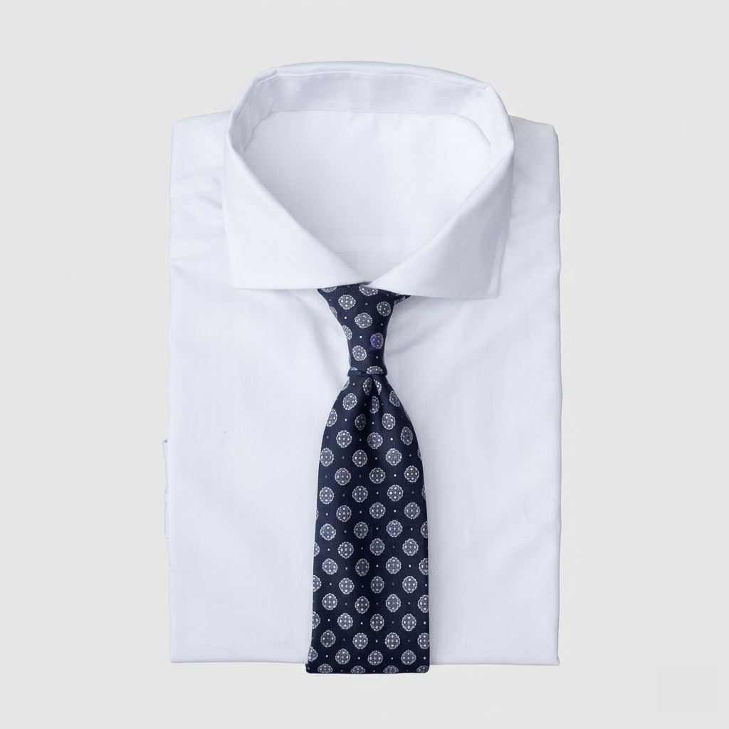Navy blue men's necktie with floral patterns in light blue & white