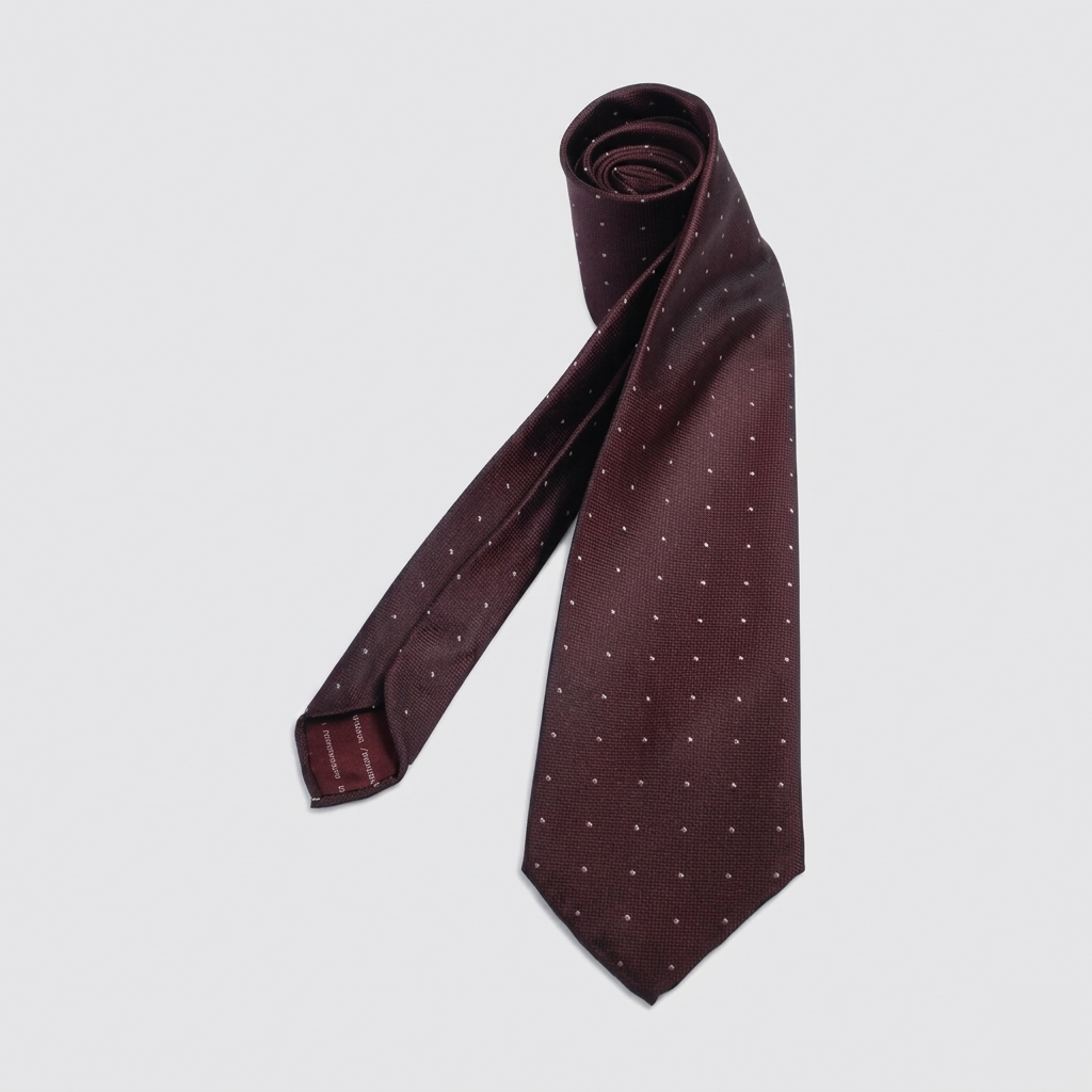 Burgundy men's necktie with cream pin dots