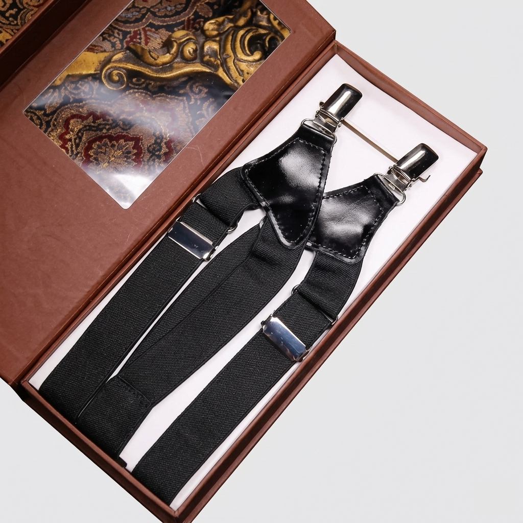 Executive Black Leather Suspenders
