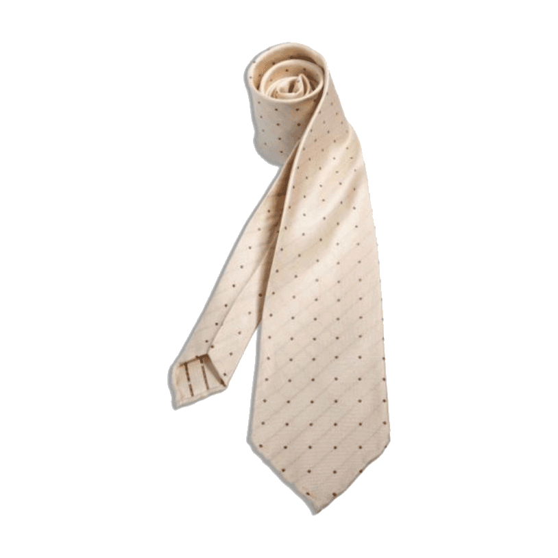 🎁 Champagne men's necktie with dark brown pin dots & diagonal stripes (100% off)