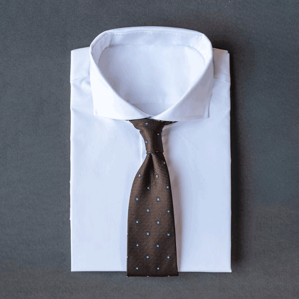 🎁 Chocolate brown men's necktie with small white polka dots (100% off)