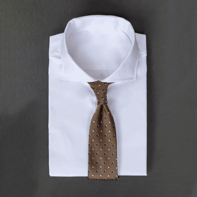 🎁 Golden brown/khaki-coloured men's necktie with small geometric square/dot patterns (100% off)