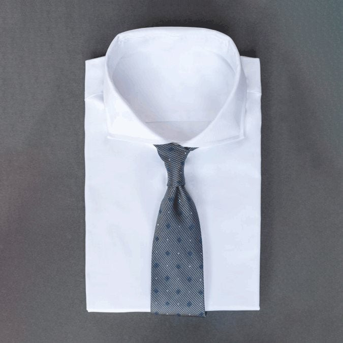 🎁 Medium gray men's necktie with navy blue polka dots (100% off)