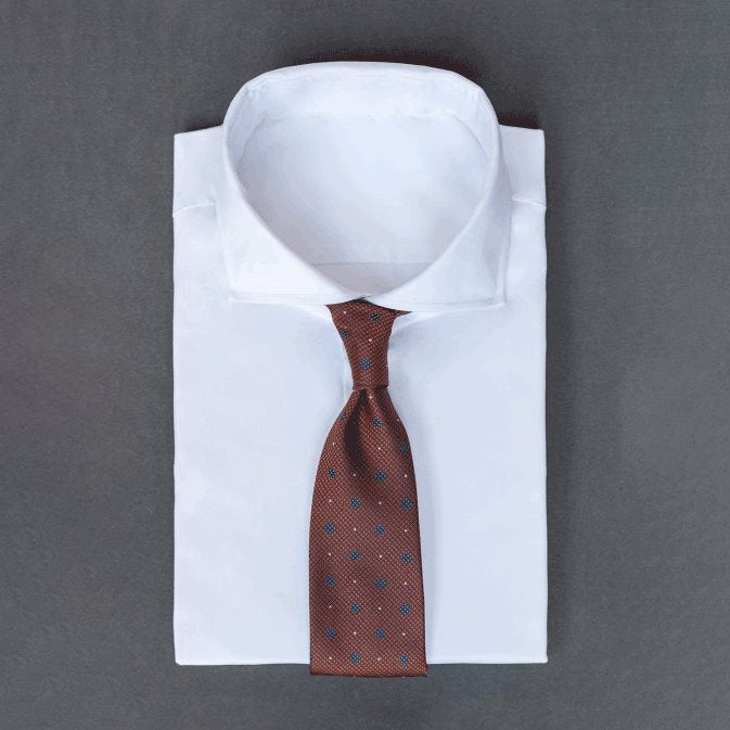 🎁 Rich russet/reddish-brown men's necktie with navy blue & white polka dots (100% off)