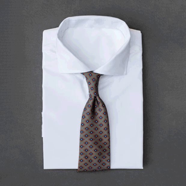 🎁 Khaki brown men's necktie with diamond patterns in sky blue, red & white (100% off)