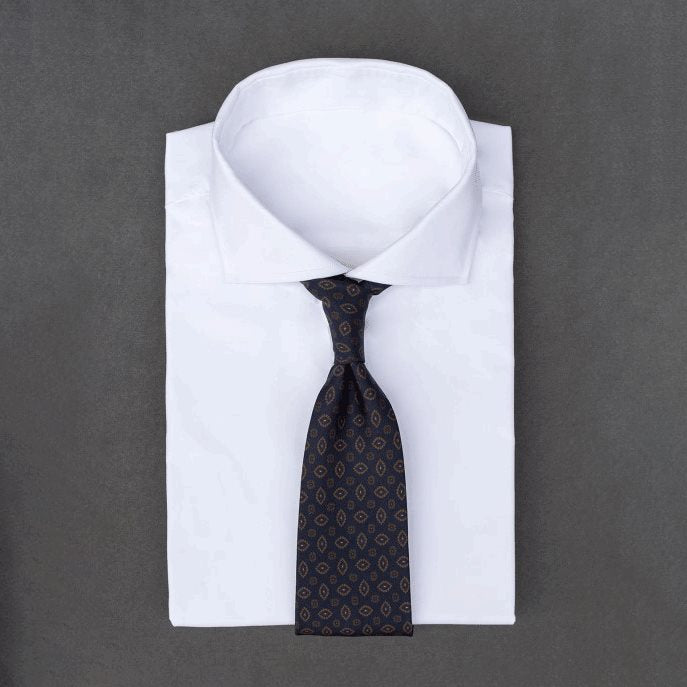🎁 Deep navy blue men's necktie with diamond patterns in burnt orange & teal blue (100% off)