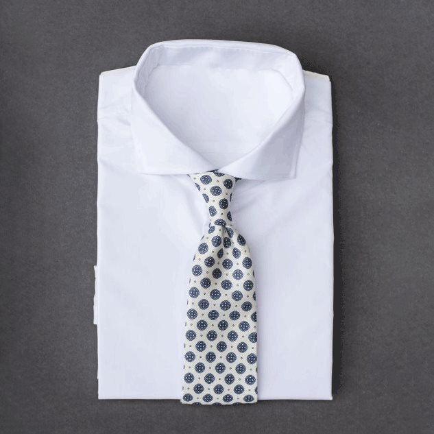 🎁 Off-white/cream men's necktie with floral patterns in light blue & navy blue (100% off)